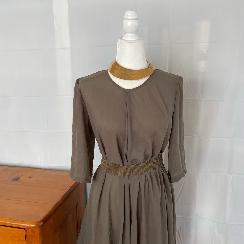 Maria Calderara taupe dress with elastic belt.  Made in Italy